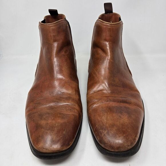 FLORSHEIM Men's Beat Plain Toe Gore Chelsea Boots Size Cognac Brown Leather - Picture 5 of 15